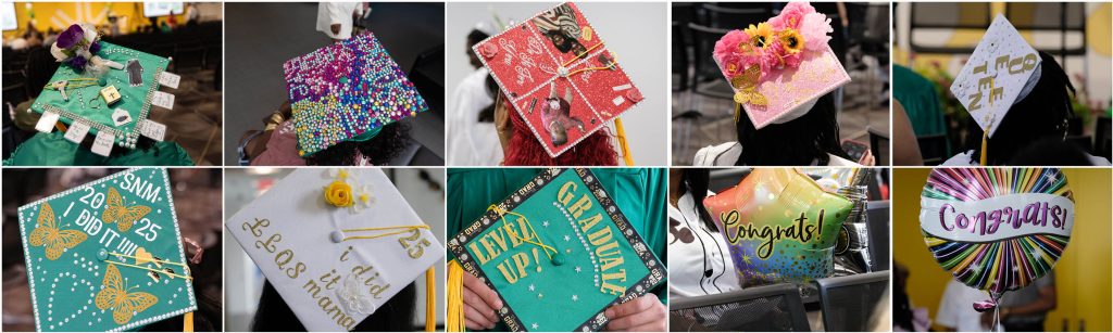 collage of decorated graduation caps